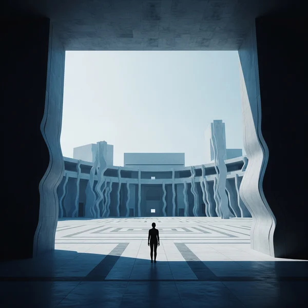 Abstract image of a person feeling isolated in a public space.