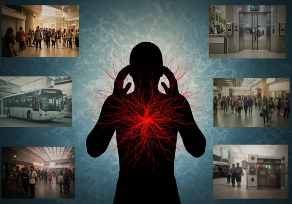 Person feeling trapped in varied situations, showing agoraphobia.
