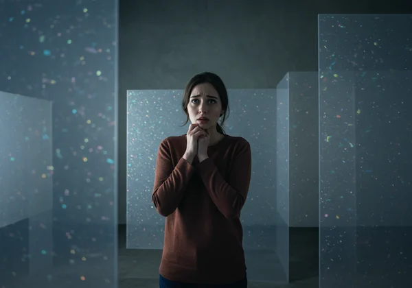 Person feeling trapped by invisible walls of anxiety