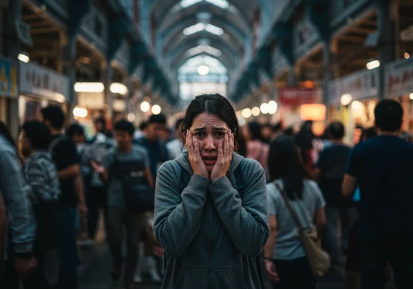 Người cảm thấy bị kẹt và hoảng loạn trong một khu chợ đông đúc