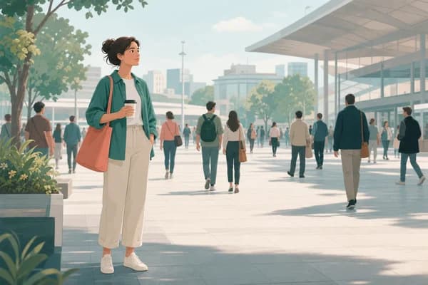 Calm person near a spacious crowd