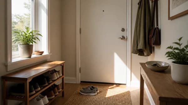 Quiet home entryway before an outing