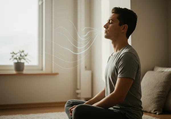Person practicing breathing and grounding techniques