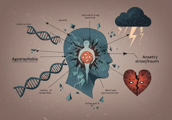 Abstract representation of agoraphobia's causes.