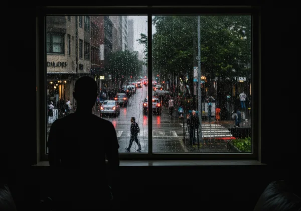 A person looking out a window, feeling housebound.